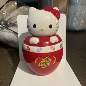 SANRIO/JELLY BELLY HELLO KITTY Ceramic Canister/Candy Jar 2010 EUC 8" X 5" Red